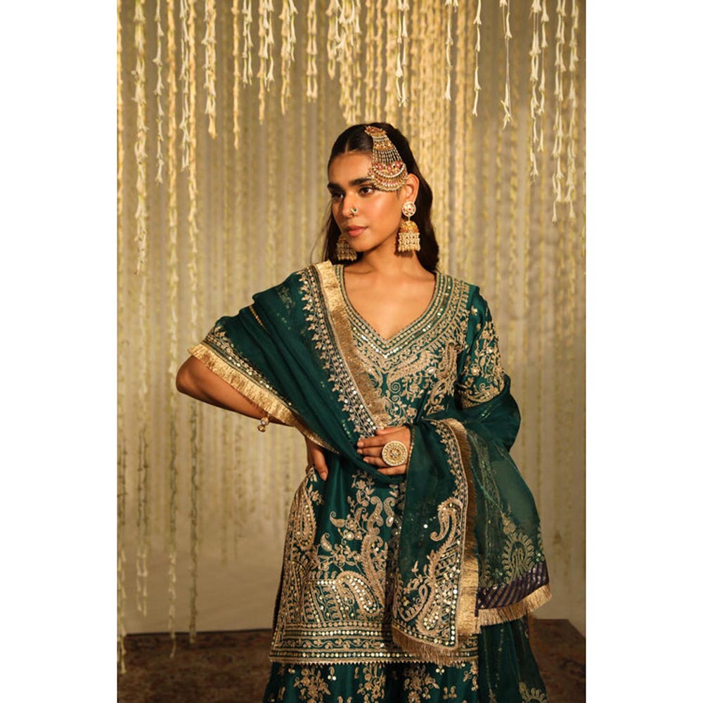 Sheetal Batra Aafiya - Emerald Green Kurta , Sharara And Dupatta Set