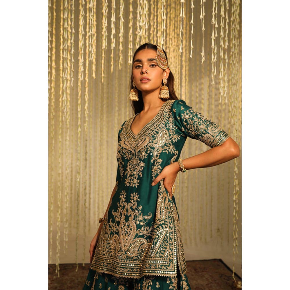 Sheetal Batra Aafiya - Emerald Green Kurta , Sharara And Dupatta Set