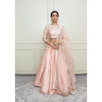 Sheetal Batra Aafiyah-Pearl Pink Tilla Embroidered Lehenga With Blouse And Dupatta Set