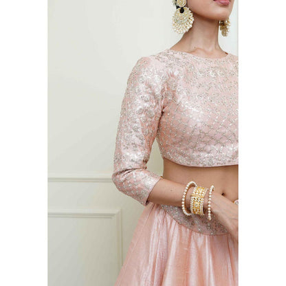 Sheetal Batra Aafiyah-Pearl Pink Tilla Embroidered Lehenga With Blouse And Dupatta Set