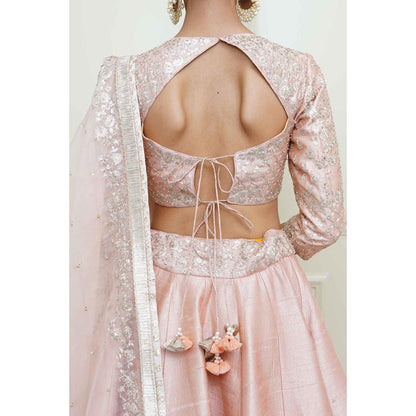Sheetal Batra Aafiyah-Pearl Pink Tilla Embroidered Lehenga With Blouse And Dupatta Set