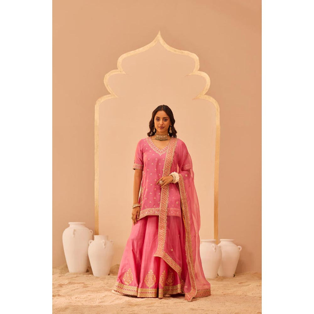 Sheetal Batra Faaiza - Flamingo Pink Kurta , Lehenga And Dupatta Set