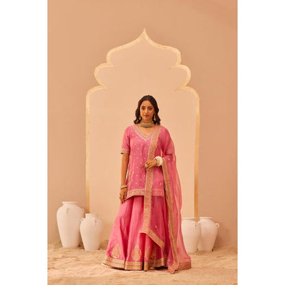 Sheetal Batra Faaiza - Flamingo Pink Kurta , Lehenga And Dupatta Set