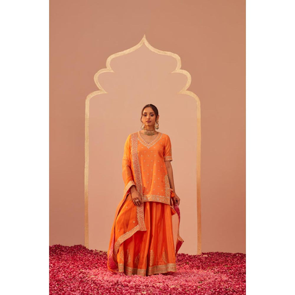 Sheetal Batra Faaiza - Tangerine Orange Kurta , Lehenga And Dupatta Set