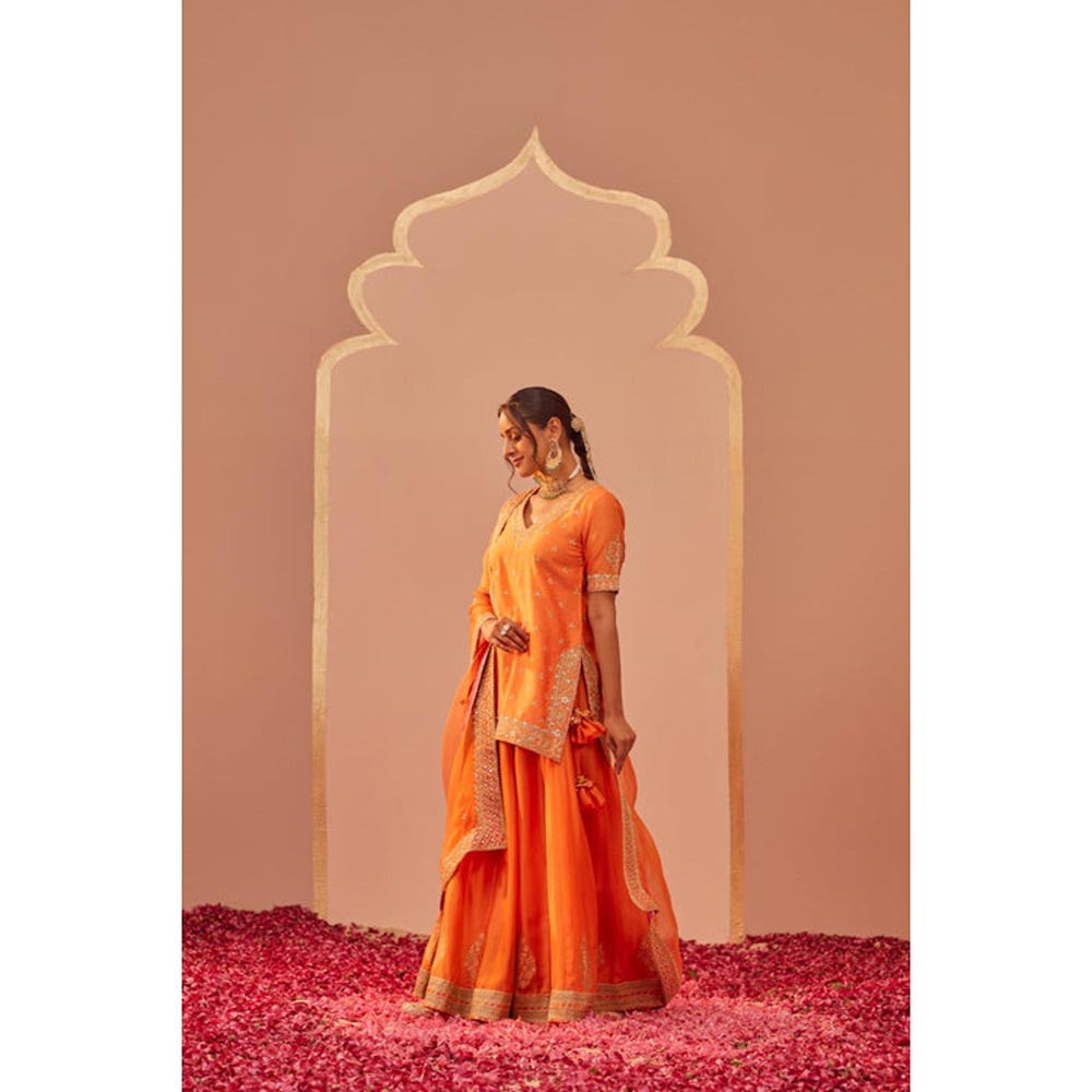 Sheetal Batra Faaiza - Tangerine Orange Kurta , Lehenga And Dupatta Set