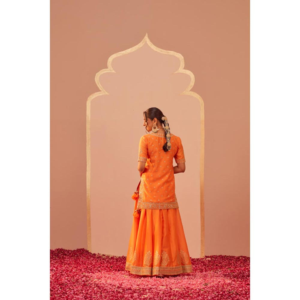 Sheetal Batra Faaiza - Tangerine Orange Kurta , Lehenga And Dupatta Set