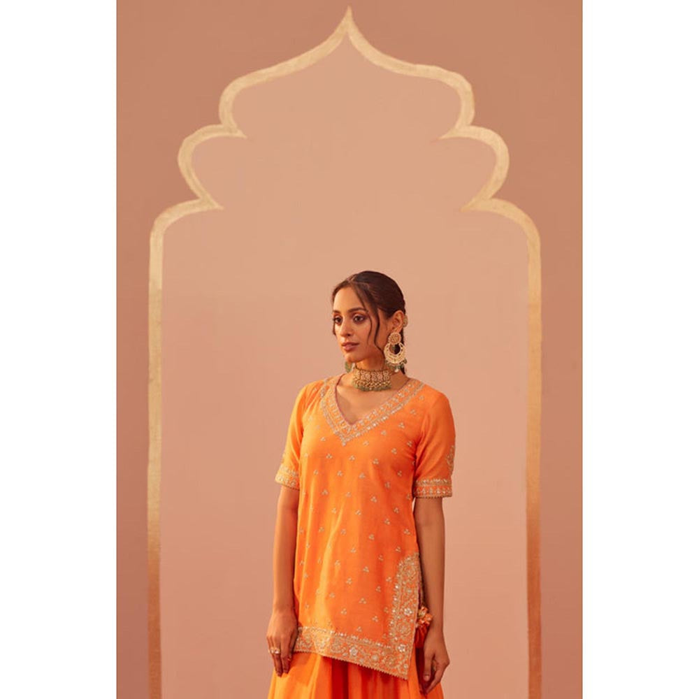 Sheetal Batra Faaiza - Tangerine Orange Kurta , Lehenga And Dupatta Set