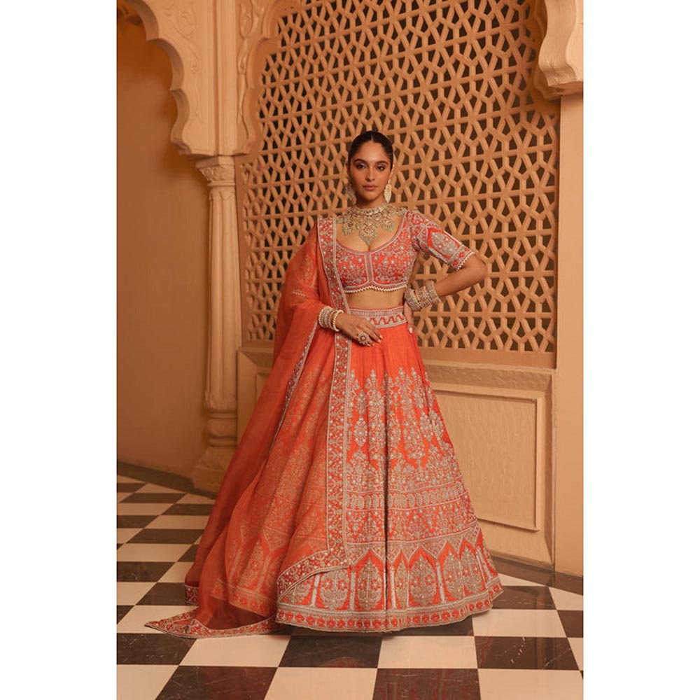 Sheetal Batra Faizah - Orange Lehenga With Blouse And Dupatta Set