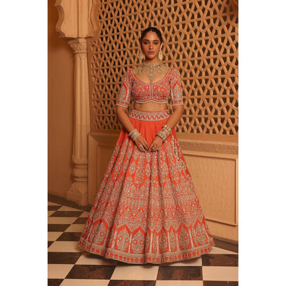 Sheetal Batra Faizah - Orange Lehenga With Blouse And Dupatta Set