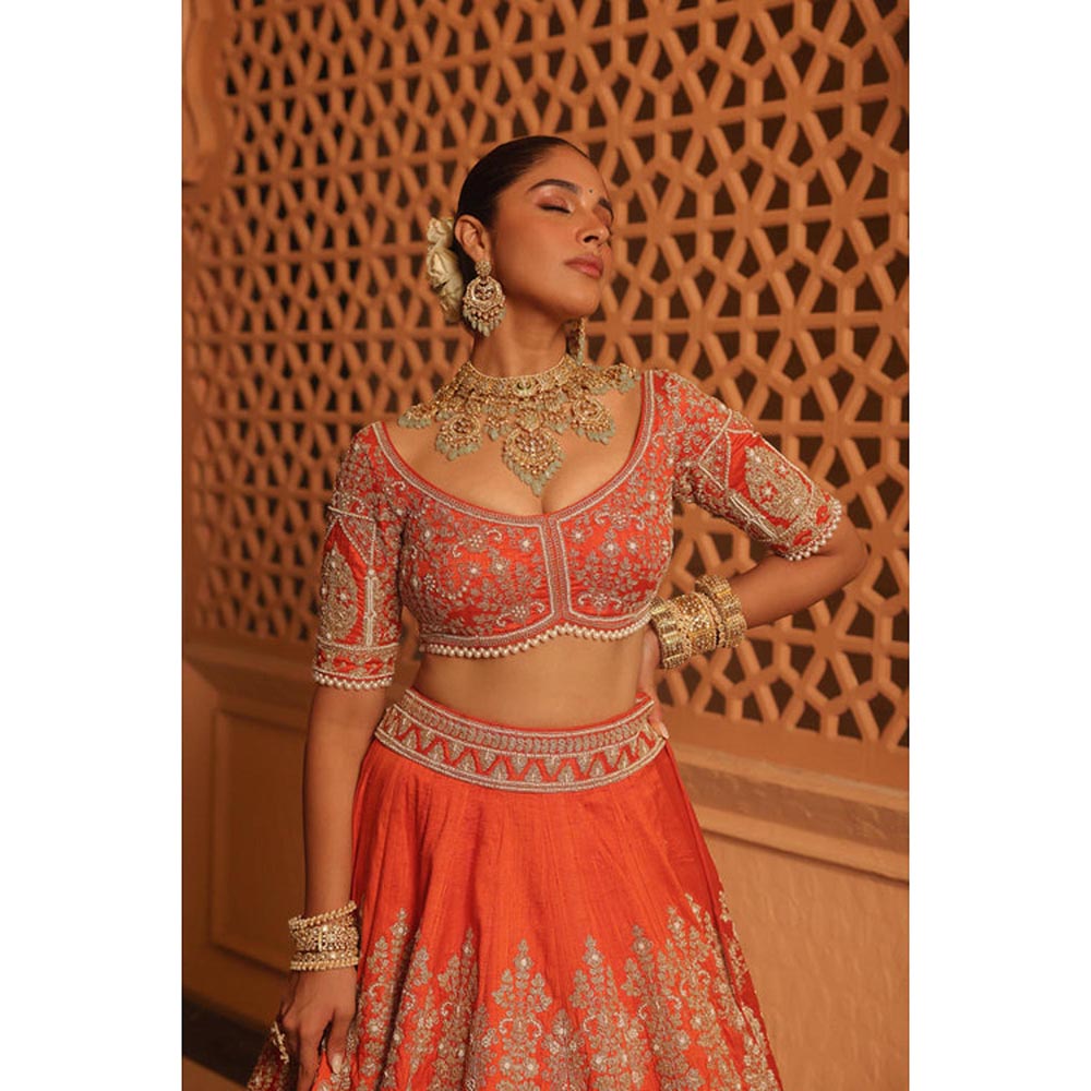 Sheetal Batra Faizah - Orange Lehenga With Blouse And Dupatta Set