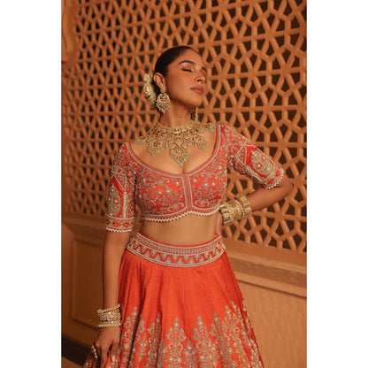 Sheetal Batra Faizah - Orange Lehenga With Blouse And Dupatta Set