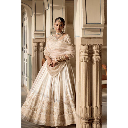 Sheetal Batra Farah Pure Silk Daisy Ivory Lehenga With Blouse And Dupatta Set