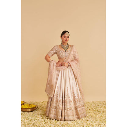 Sheetal Batra Farah Pure Silk Daisy Ivory Lehenga With Blouse And Dupatta Set