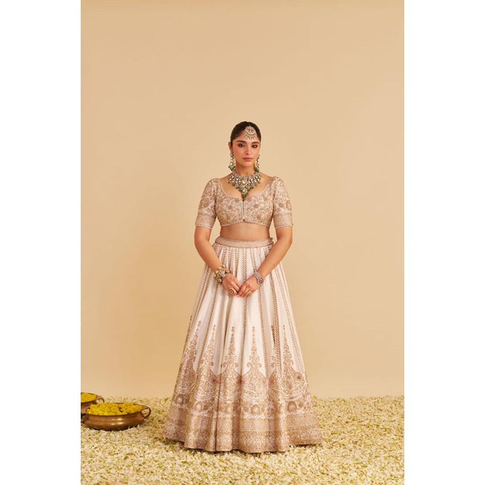 Sheetal Batra Farah Pure Silk Daisy Ivory Lehenga With Blouse And Dupatta Set