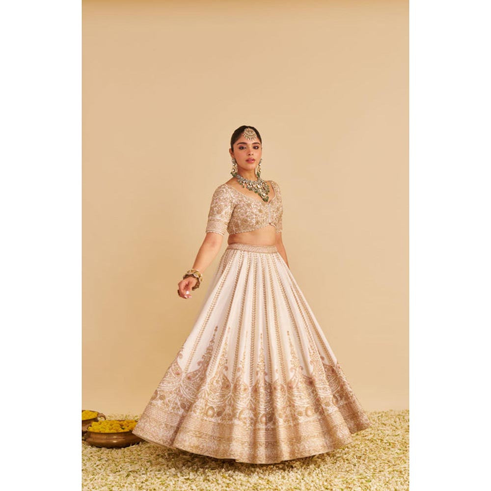 Sheetal Batra Farah Pure Silk Daisy Ivory Lehenga With Blouse And Dupatta Set