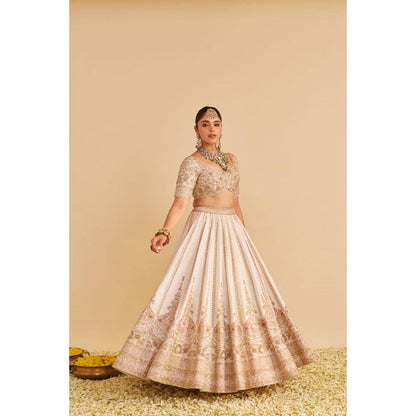 Sheetal Batra Farah Pure Silk Daisy Ivory Lehenga With Blouse And Dupatta Set
