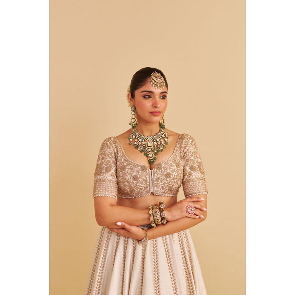 Sheetal Batra Farah Pure Silk Daisy Ivory Lehenga With Blouse And Dupatta Set