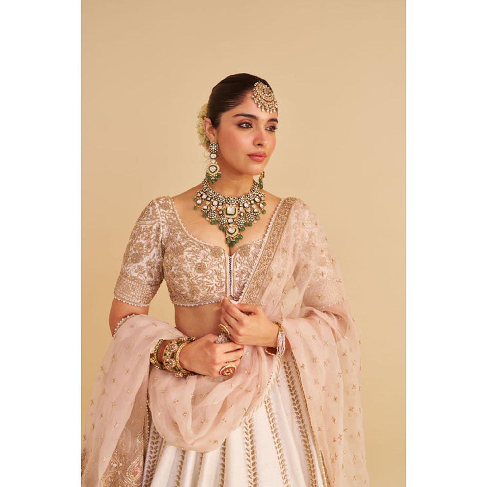Sheetal Batra Farah Pure Silk Daisy Ivory Lehenga With Blouse And Dupatta Set