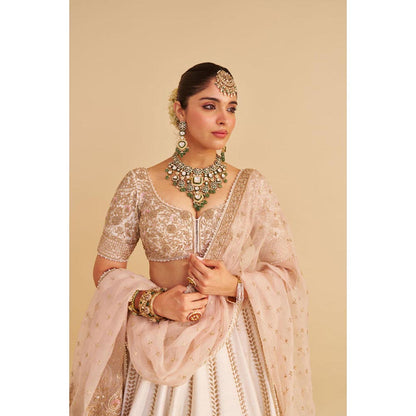 Sheetal Batra Farah Pure Silk Daisy Ivory Lehenga With Blouse And Dupatta Set