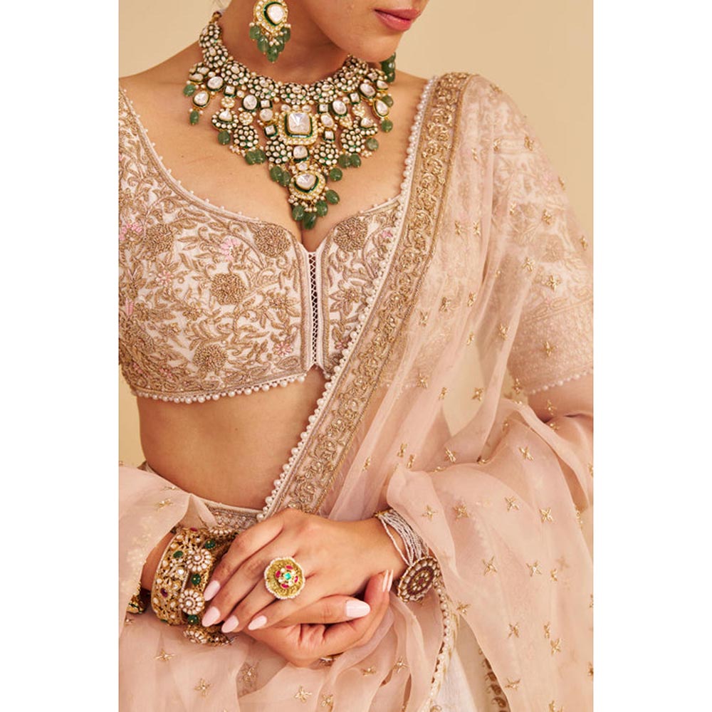 Sheetal Batra Farah Pure Silk Daisy Ivory Lehenga With Blouse And Dupatta Set