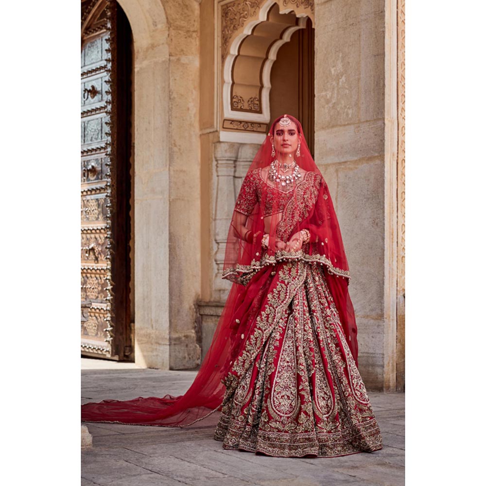 Sheetal Batra Mahanoor Pure Silk Red Bridal Lehenga With Blouse And Dupatta Set
