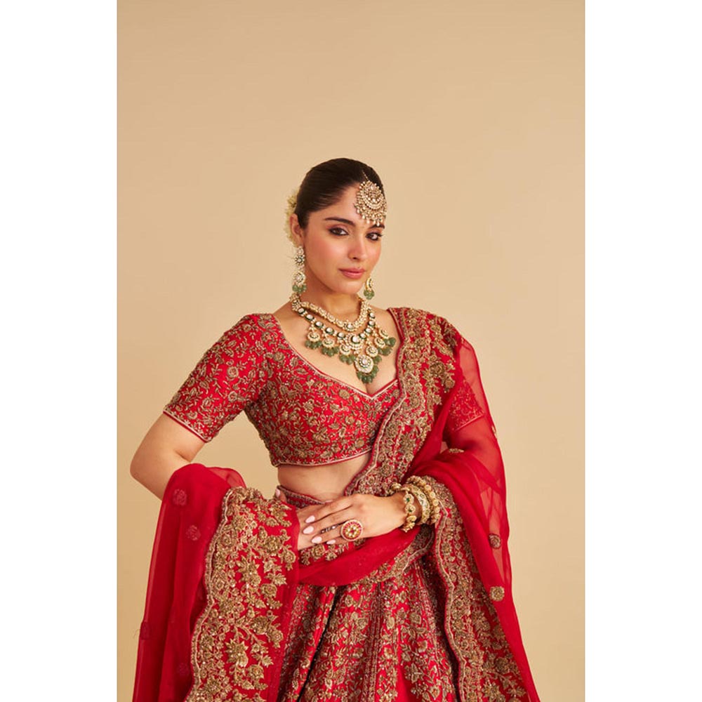Sheetal Batra Mahanoor Pure Silk Red Bridal Lehenga With Blouse And Dupatta Set