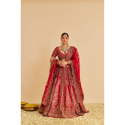 Sheetal Batra Mahanoor Pure Silk Red Bridal Lehenga With Blouse And Dupatta Set