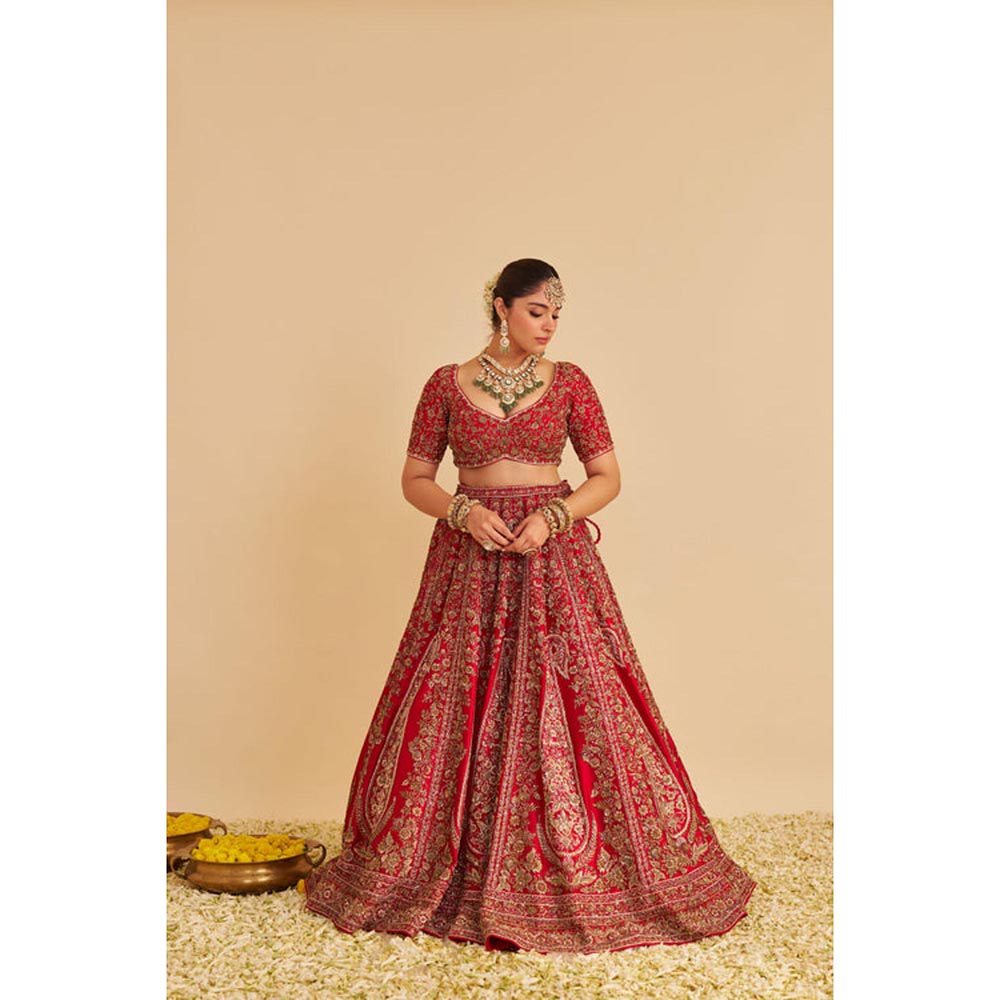 Sheetal Batra Mahanoor Pure Silk Red Bridal Lehenga With Blouse And Dupatta Set