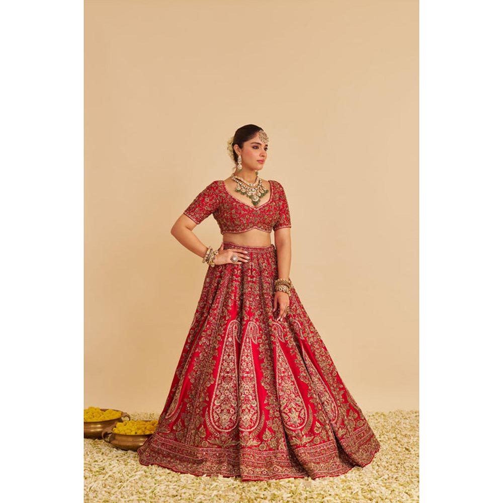 Sheetal Batra Mahanoor Pure Silk Red Bridal Lehenga With Blouse And Dupatta Set