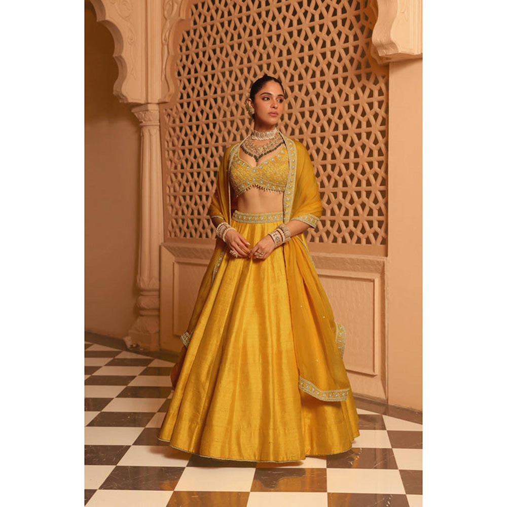 Sheetal Batra Mazhum - Mustard Lehenga With Blouse And Dupatta Set