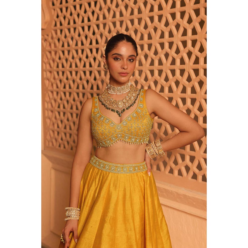 Sheetal Batra Mazhum - Mustard Lehenga With Blouse And Dupatta Set
