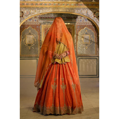 Sheetal Batra Naazila Raw Silk Burnt Orange Lehenga With Blouse And Dupatta Set