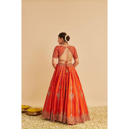 Sheetal Batra Naazila Raw Silk Burnt Orange Lehenga With Blouse And Dupatta Set
