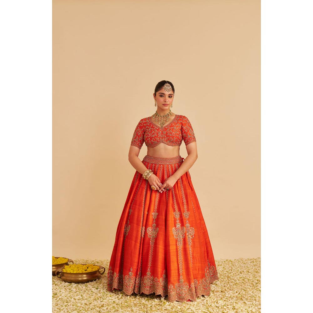 Sheetal Batra Naazila Raw Silk Burnt Orange Lehenga With Blouse And Dupatta Set