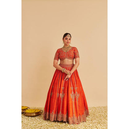 Sheetal Batra Naazila Raw Silk Burnt Orange Lehenga With Blouse And Dupatta Set