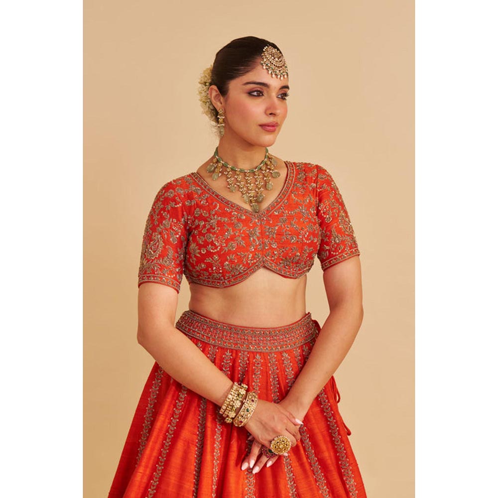 Sheetal Batra Naazila Raw Silk Burnt Orange Lehenga With Blouse And Dupatta Set