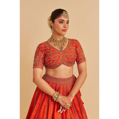 Sheetal Batra Naazila Raw Silk Burnt Orange Lehenga With Blouse And Dupatta Set