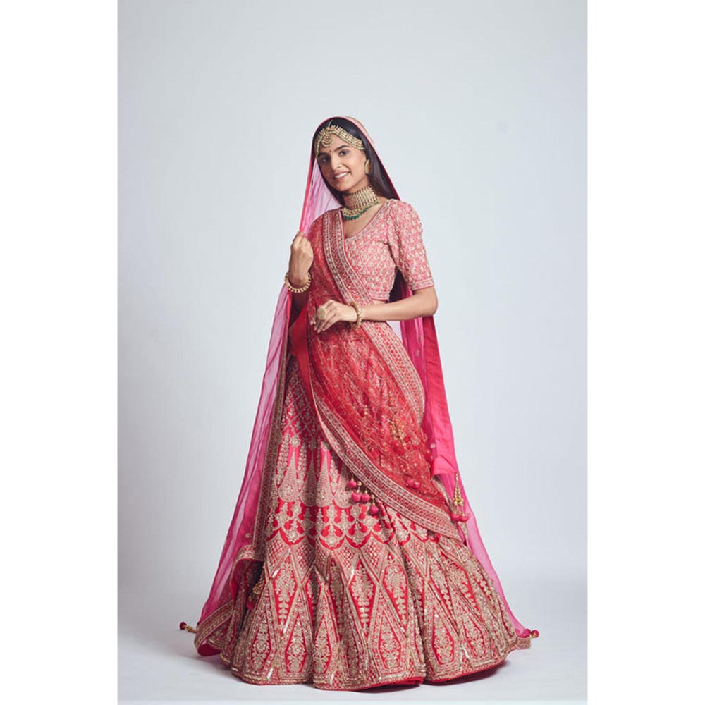 Sheetal Batra Pakeezah- Crimson Red Zardozi Lehenga , Blouse And Dupatta