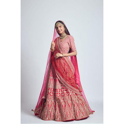 Sheetal Batra Pakeezah- Crimson Red Zardozi Lehenga , Blouse And Dupatta