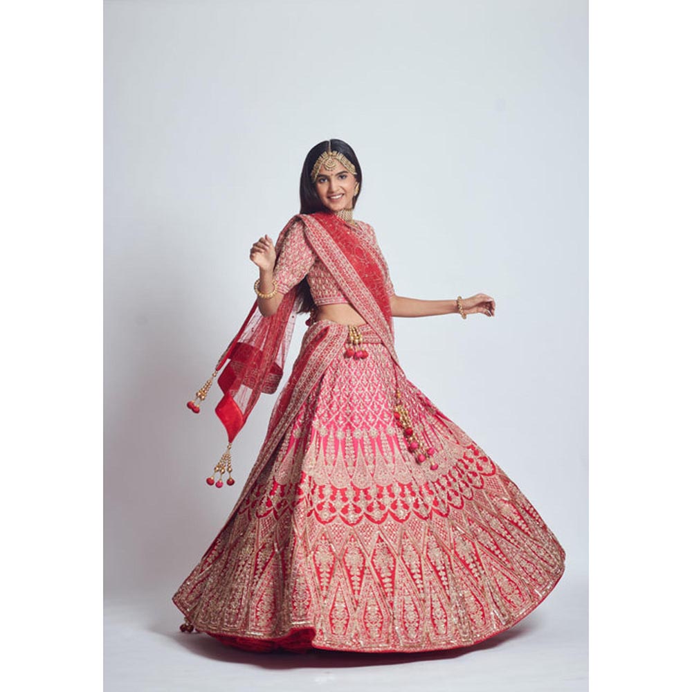 Sheetal Batra Pakeezah- Crimson Red Zardozi Lehenga , Blouse And Dupatta