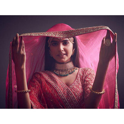 Sheetal Batra Pakeezah- Crimson Red Zardozi Lehenga , Blouse And Dupatta
