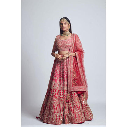 Sheetal Batra Pakeezah- Crimson Red Zardozi Lehenga , Blouse And Dupatta