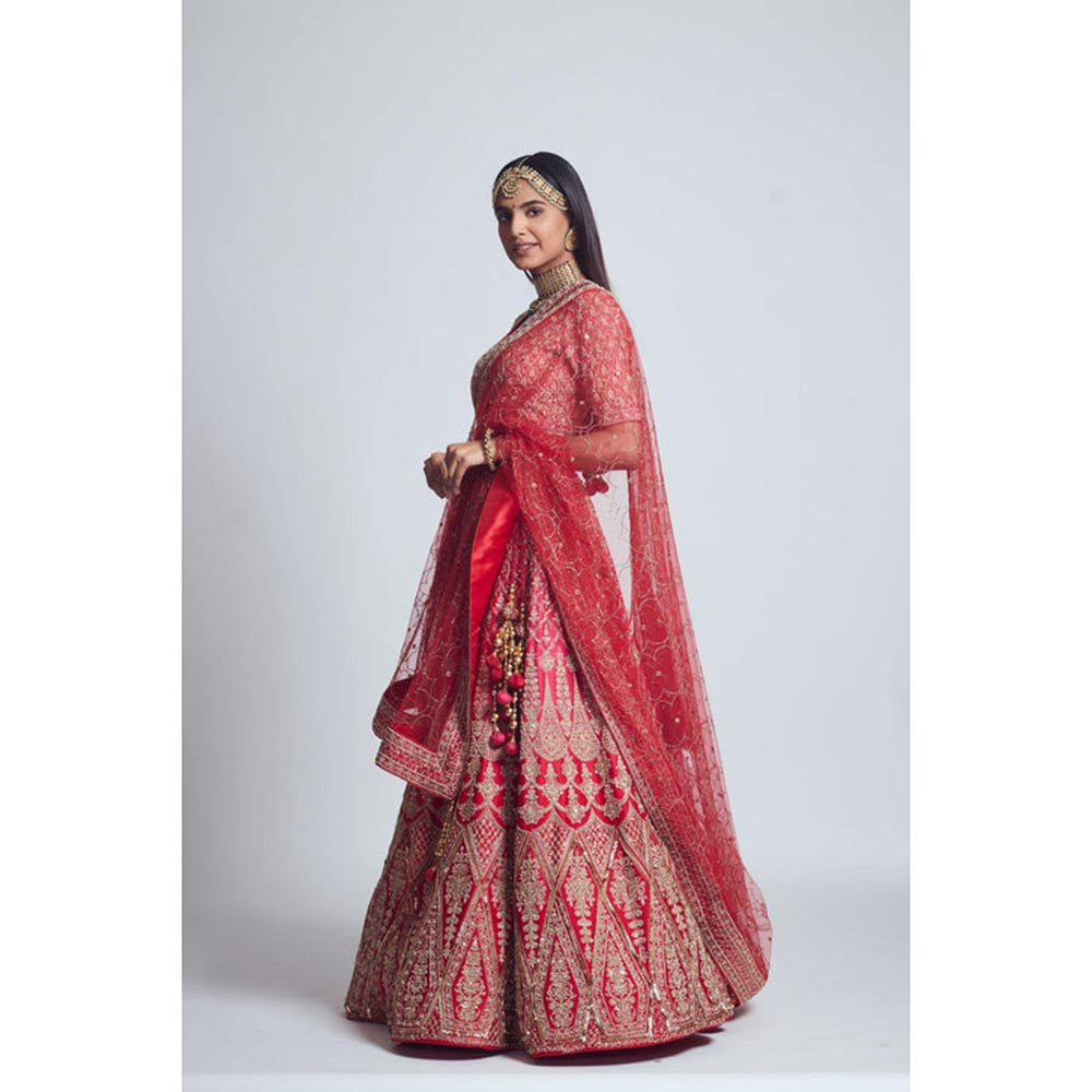 Sheetal Batra Pakeezah- Crimson Red Zardozi Lehenga , Blouse And Dupatta