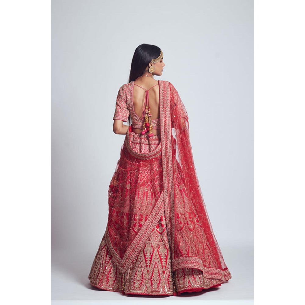 Sheetal Batra Pakeezah- Crimson Red Zardozi Lehenga , Blouse And Dupatta