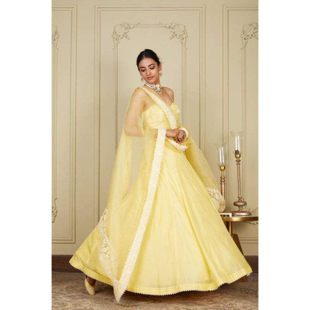 Sheetal Batra Samrina - Lemon Yellow Lehenga With Bustier Blouse And Dupatta Set