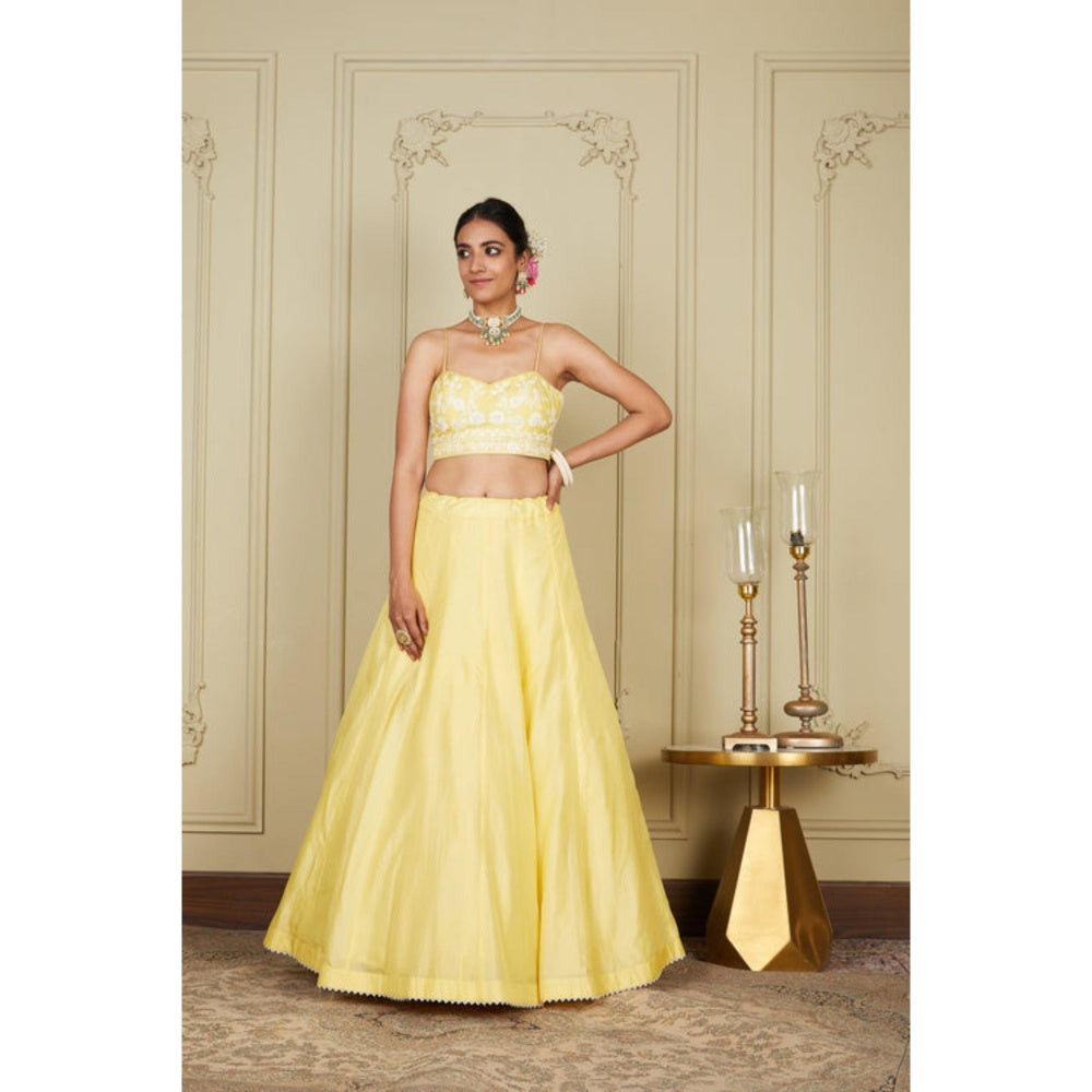 Sheetal Batra Samrina - Lemon Yellow Lehenga With Bustier Blouse And Dupatta Set