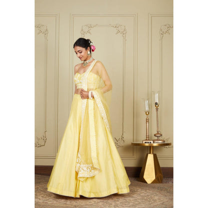 Sheetal Batra Samrina - Lemon Yellow Lehenga With Bustier Blouse And Dupatta Set