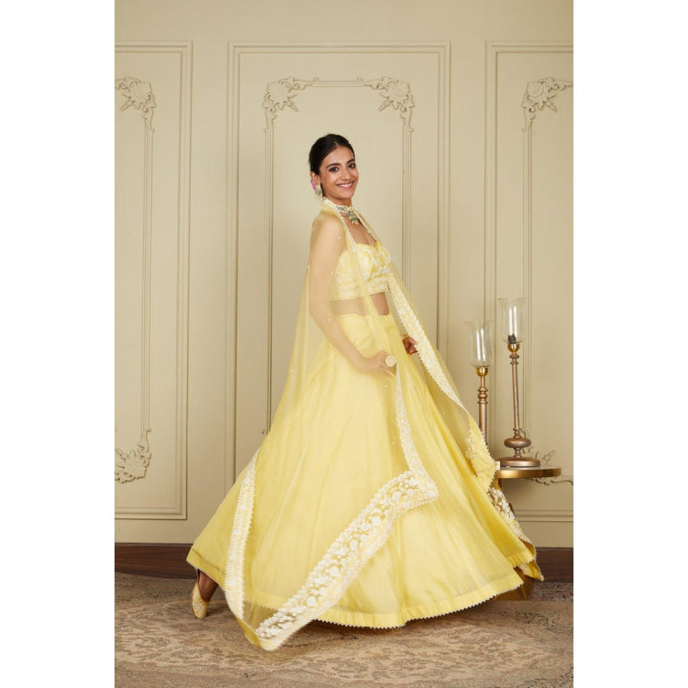 Sheetal Batra Samrina - Lemon Yellow Lehenga With Bustier Blouse And Dupatta Set