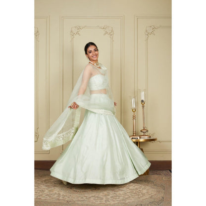 Sheetal Batra Sanaira - Frosty Green Lehenga With Bustier Blouse And Dupatta Set