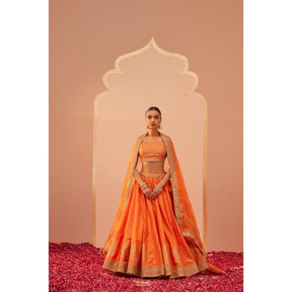 Sheetal Batra Tanisha- Tangerine Orange Lehenga With Blouse And Dupatta Set